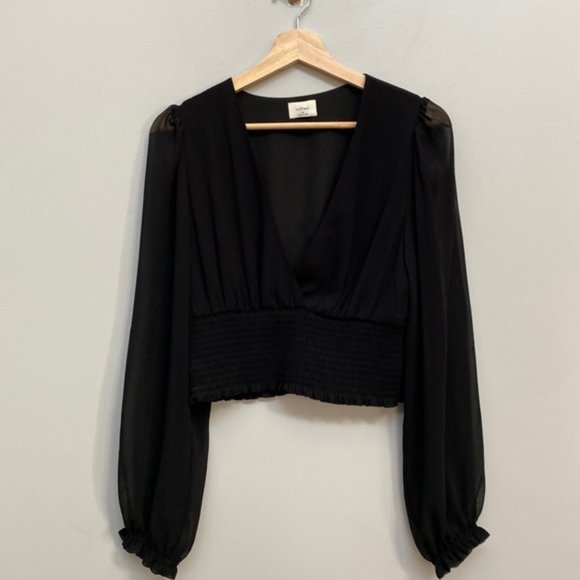 ❗️SOLD❗️Aritzia Wilfred Black Chiffon Long Sleeve Smock Blouse Size M - Picture 4 of 11
